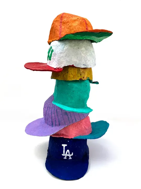 Adrian Gonzalez Untitled (bobo 2) Hand Painted cast paper sculpture with wooden &amp; steel armature base Object Size: 24 (H) x 14 (W) x 14 (D) in (61 x 35.5 x 35.5 cm) Unique Published and Produced by PS Marlowe