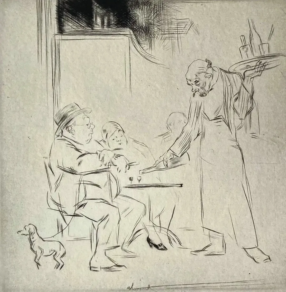 Les Deux Petits Verres. 1928-29. Drypoint. Appleby 135.10 1/2 x 10 3/16 (sheet 181/8 x 12 1/2). Edition 100,
