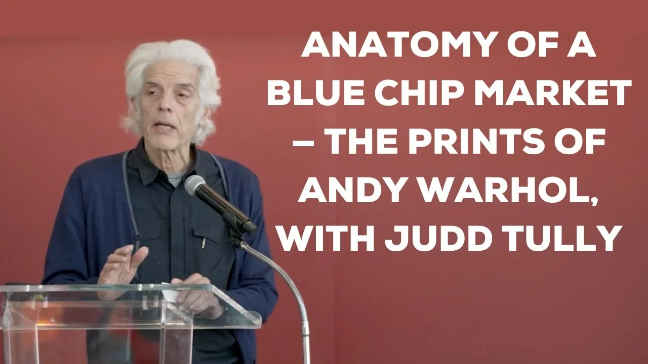 Title frame from the recording of “Anatomy of a Blue Chip Market — The Prints of Andy Warhol”