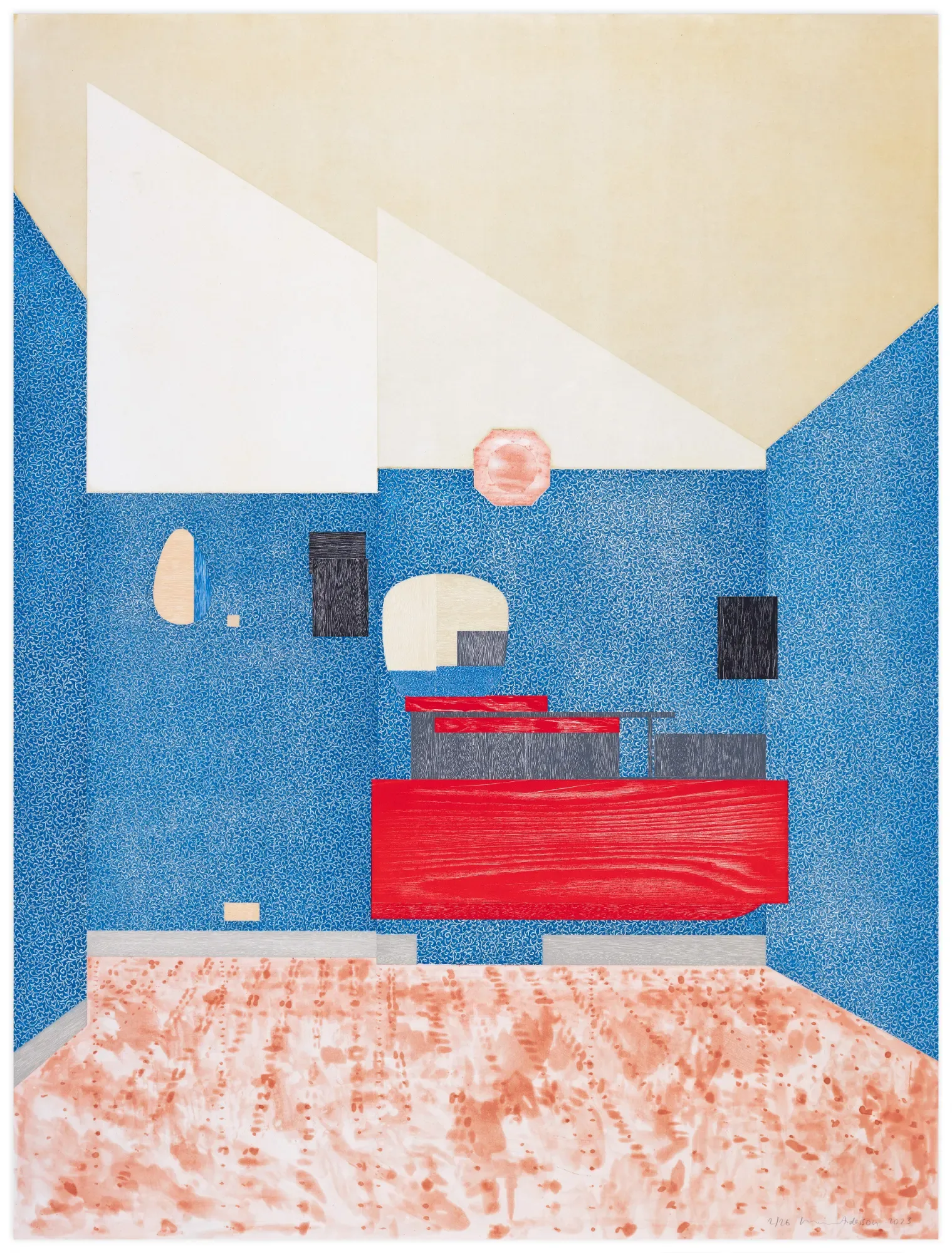 HURVIN ANDERSON, HE’S UPSTAIRS — Etching, Woodblock, Screenprint, 50 x 37 3/4 inches (127 x 95.9 cm), Edition of 26