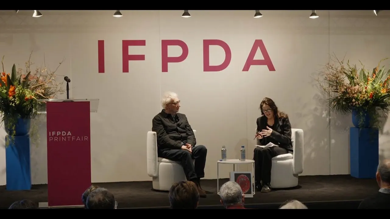 Title frame from the recording of “Artist Talk | IFPDA 2025 BOOK AWARD | Re-imagining the Catalogue Raisonné — Terry Winters in Conversation with Jennifer Farrell”