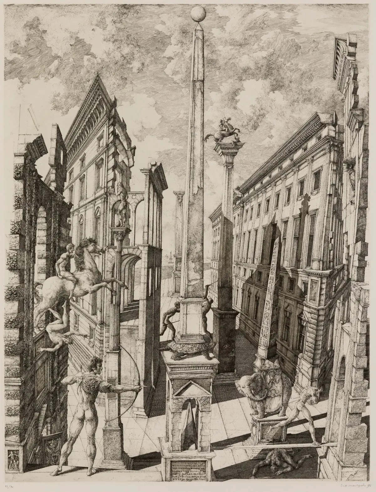 Le Sac de Rome by Erik Desmazières, French (b.1948)