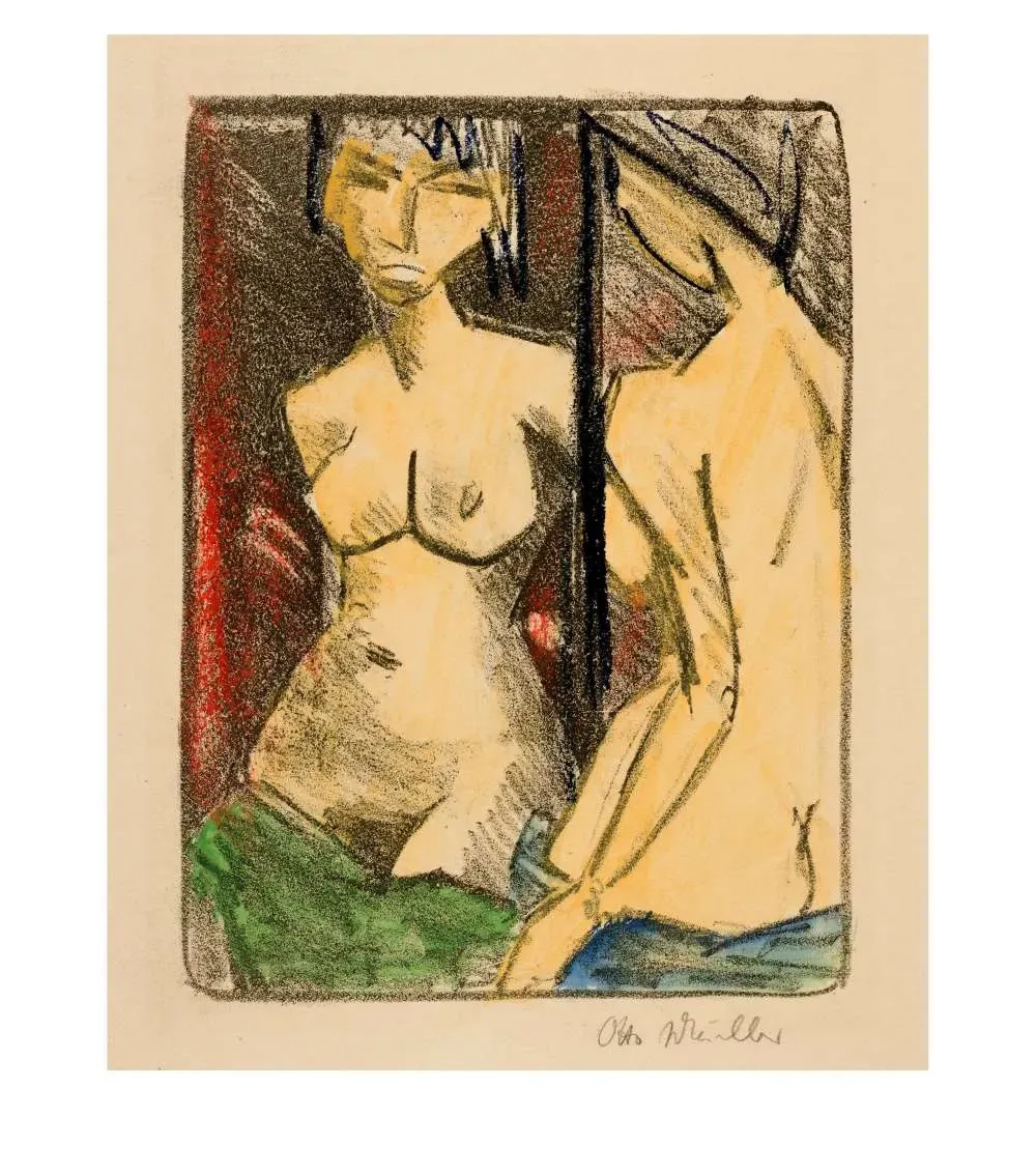 MÄDCHENAKT VOR DEM SPIEGEL (HALBAKT) by Otto Mueller
