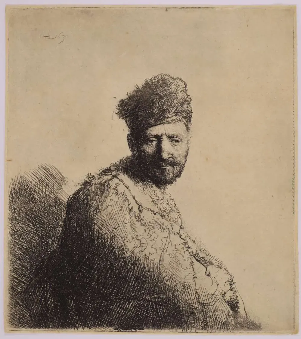 Bearded Man in a Furred Oriental Cap and Robe by REMBRANDT HARMENSZOON VAN RIJN (1606 - 1669)