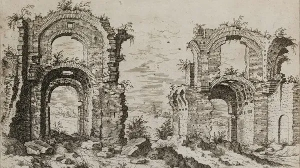 Second View of the Baths of Diocletian, from set of Roman Ruins by Hieronymus Cock