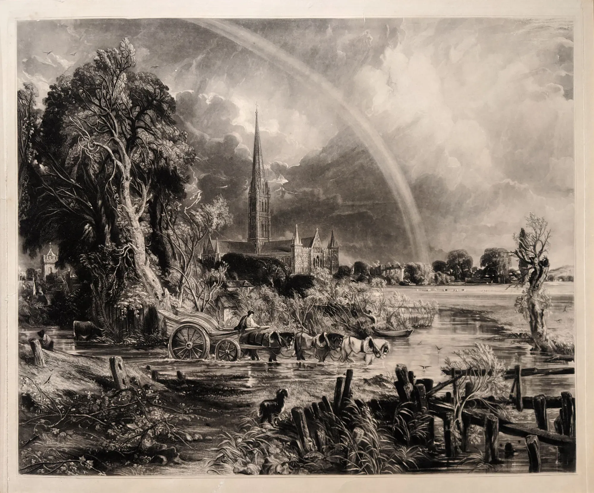 Salisbury Cathedral. From the Meadows (after JOHN CONSTABLE) by DAVID LUCAS (1802 Northamptonshire - Fulham 1881)