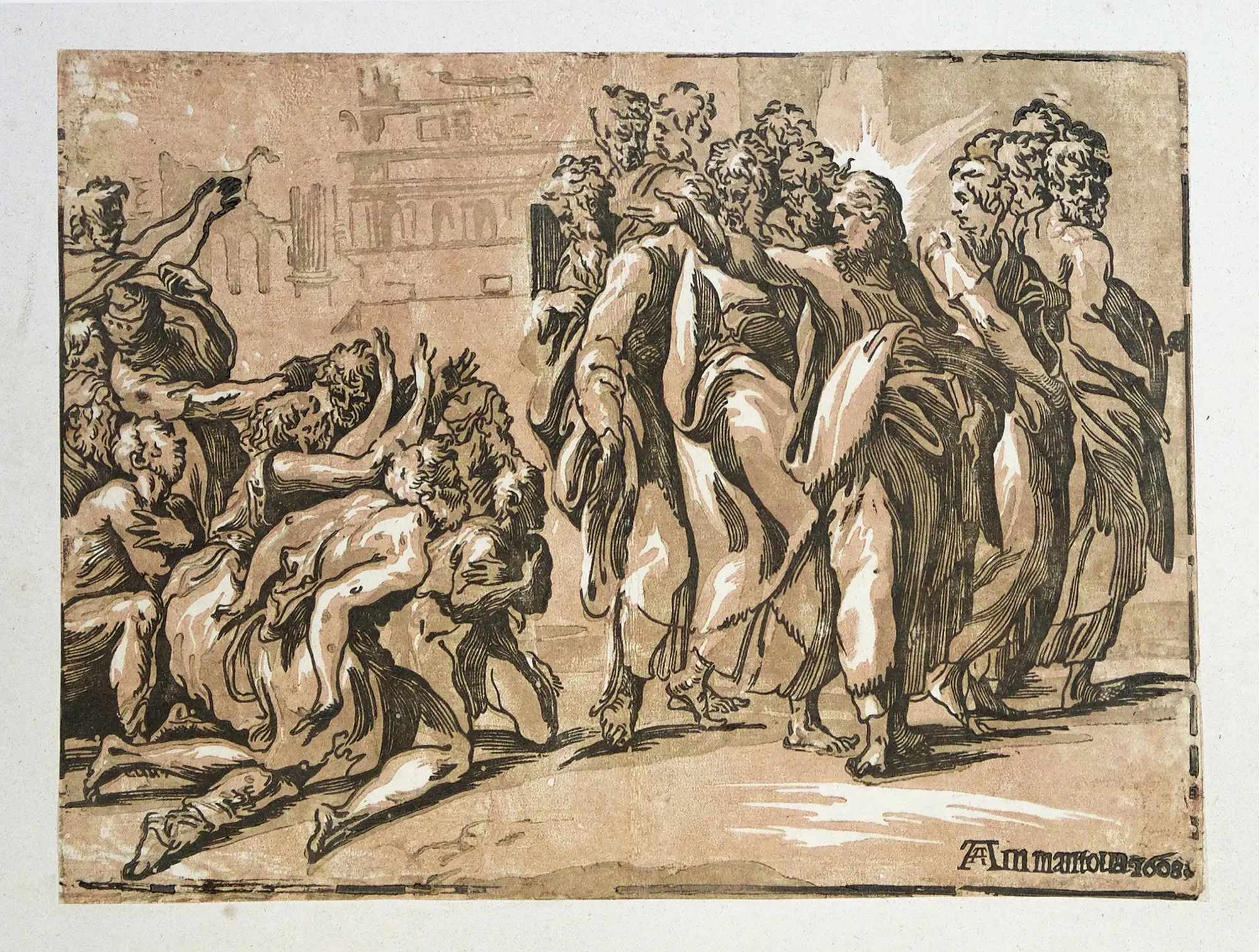 Christ healing lepers. by VICENTINO Giuseppe Niccolo