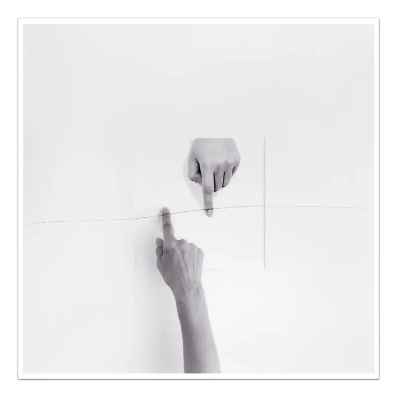 Forty Years IIIA (hand, over horizontal line, 1973) by Liliana Porter