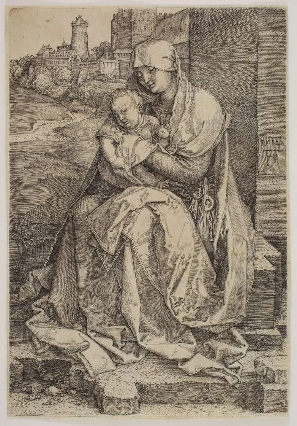 The Virgin and Child Seated by the Wall by Albrecht DÜRER (1471 - 1528)