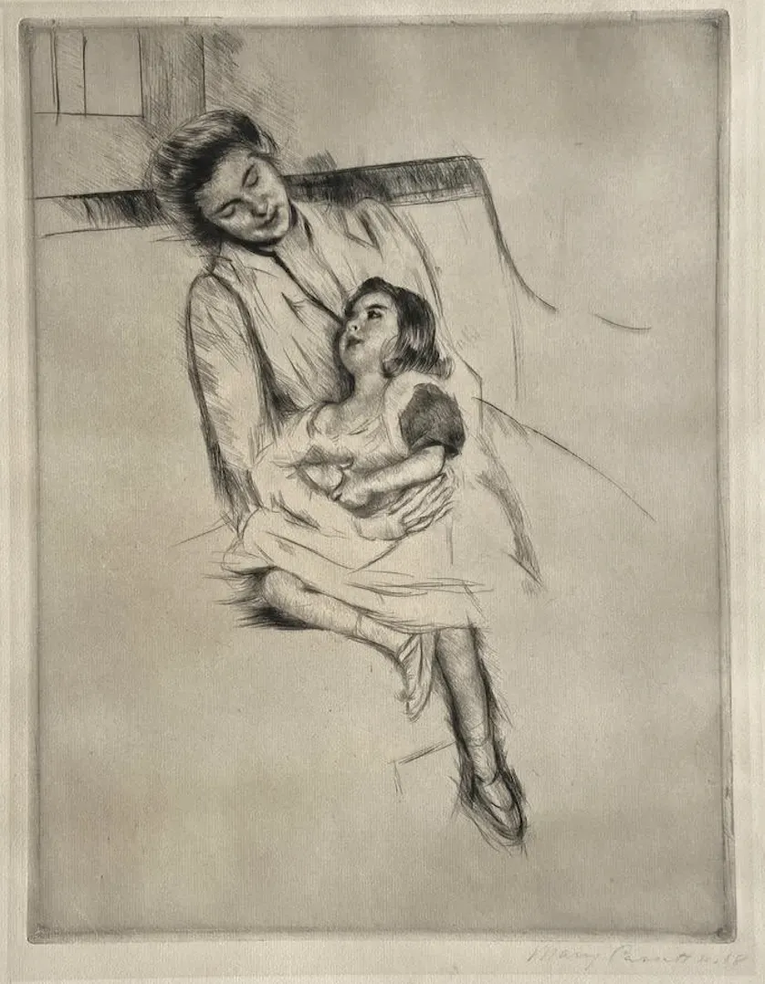 Reine and Margot Seated on a Sofa (No.2) by Mary Cassatt (American, Pittsburgh, Pennsylvania 1844–1926 Le Mesnil-Théribus, Oise)