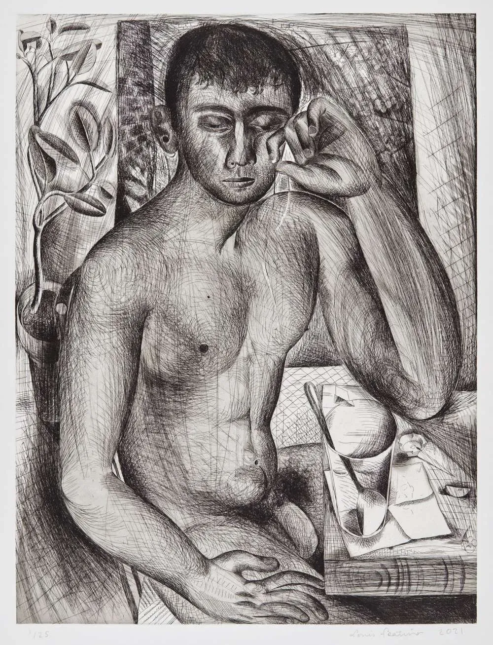Self Portrait with Floss by Louis Fratino