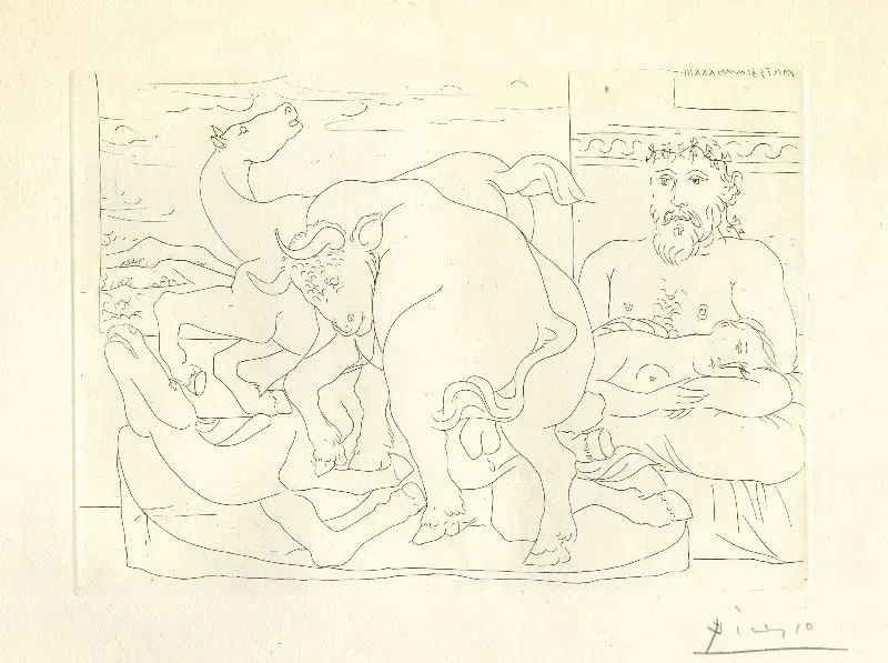 Repos de Sculpteur devant des Chavaux et Taureau by Pablo Picasso