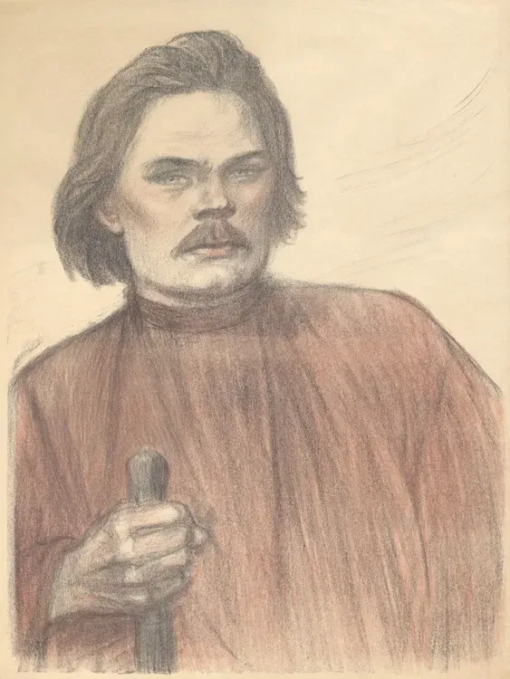 Maxime Gorki à mi-corps de face by Théophile-Alexandre Steinlen