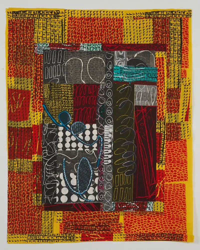 Chakaia Booker Untitled - 2024 Woodcut and screenprint on paper and fabric mounted to muslin  48 x 36 in  (122 x 91.4 cm)  Unique Impression Printed &amp; Published by PS Marlowe