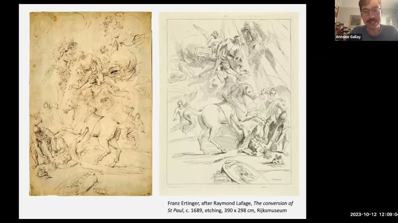 Title frame from the recording of “Drawings for Prints: Sébastien Le Clerc (1637-1714) and the Value of Preparatory Drawings for Prints: an Early Interest in the Artistic Process? and Read the Fine Print!: ‘Publish’d as the Act directs by Jane Hogarth’”