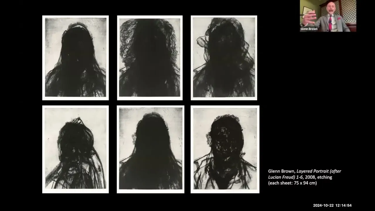Title frame from the recording of “Glenn Brown with Catherine Daunt, Curator of Modern and Contemporary Prints at the British Museum”