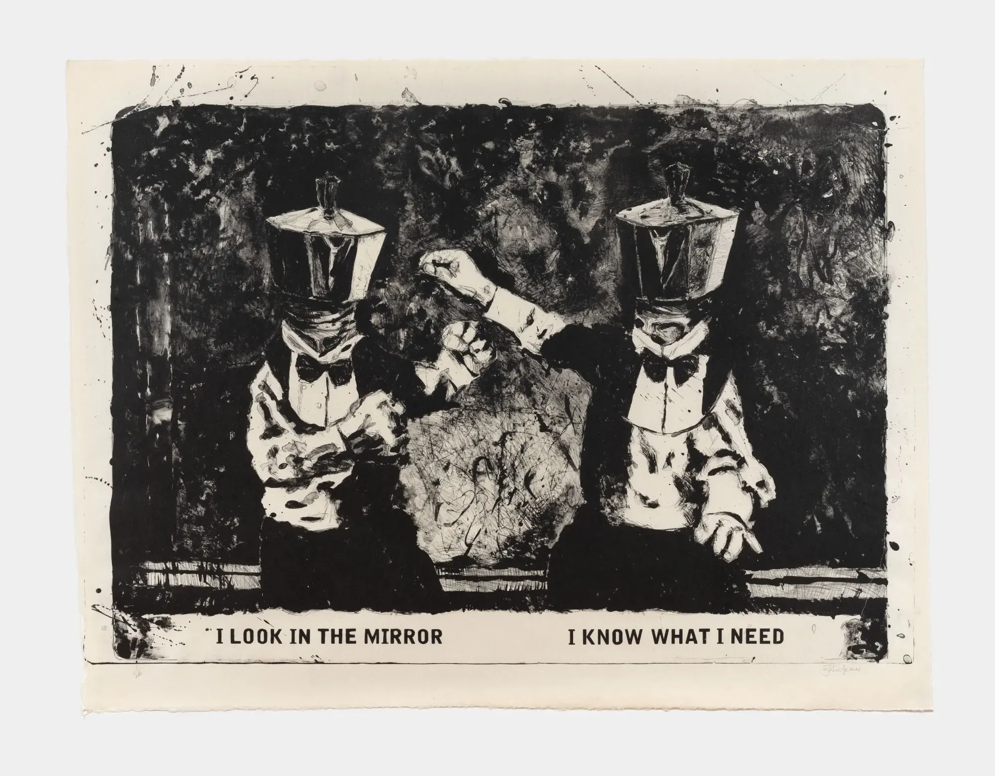 WILLIAM KENTRIDGE I Look In The Mirror, I Know What I Need  2024 Handmade Korean paper Ed. 25/26 + 4 AP 128 x 168 cm / 50 3/8 x 66 1/8 in © William Kentridge Photo: Nicolas Brasseur