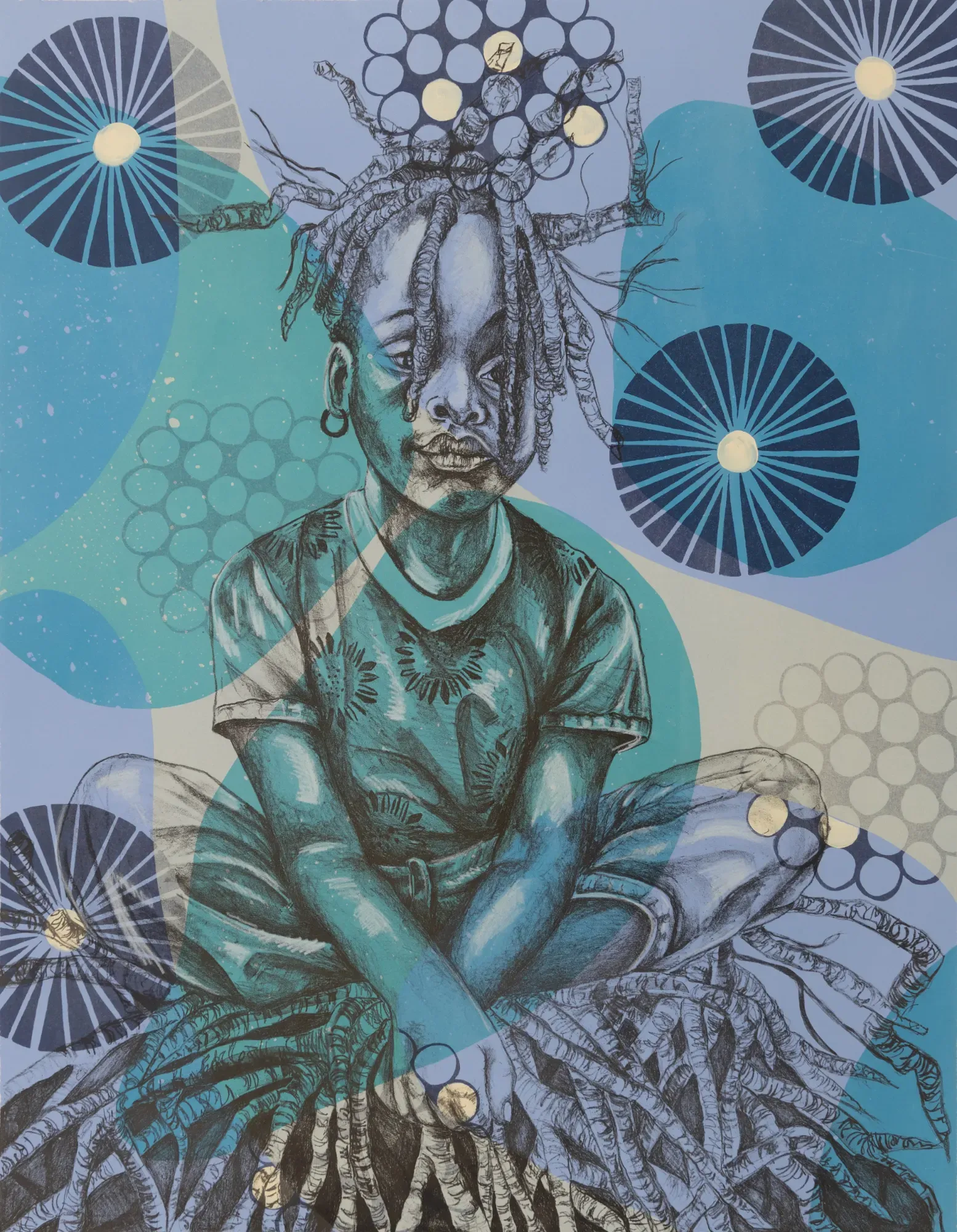 Delita Martin, The Little Rootkeeper, 2025, Photolithograph with hand-applied ink on paper, 31 ½ x 24 ½ in. (unframed), Ed. 30, Collaborative printer: Justine Ditto