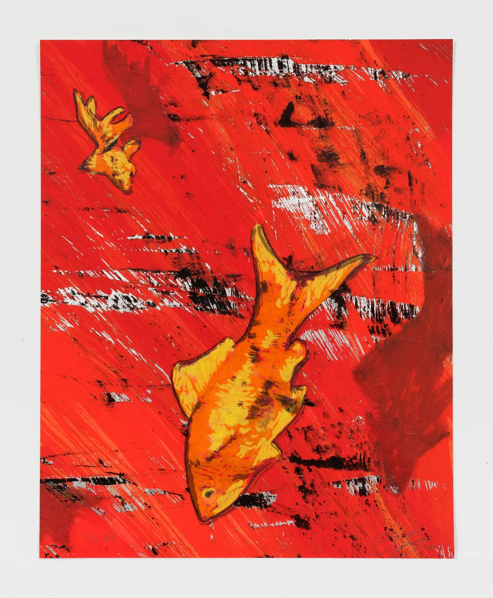 ANGEL OTERO Lucky Rain  2023 8 color silkscreen, archival pigment print with silver leaf and powdered tire rubber, on Hahenmuhle German Etching 310gsm paper 50.8 x 40.6 cm / 20 x 16 in © Angel Otero
