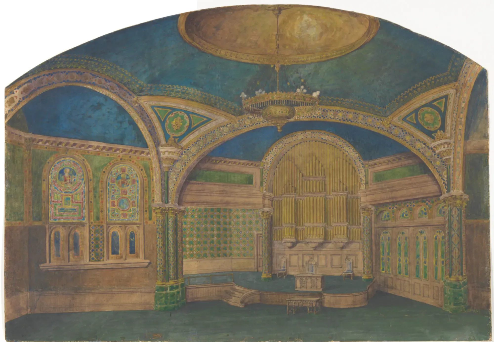 Tiffany Studios (American, 1902–32). Design for interior, First Presbyterian Church, Poughkeepsie, New York (detail), ca. 1906-08. Transparent and opaque watercolor, and graphite on transparent paper.