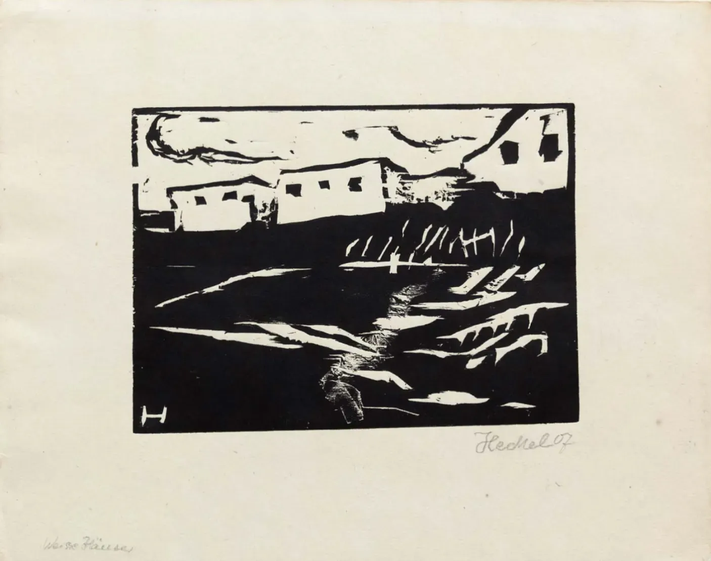 Erich Heckel, 'Weisse Häuser (Weisse Schuppen),' 1907. Woodcut.
