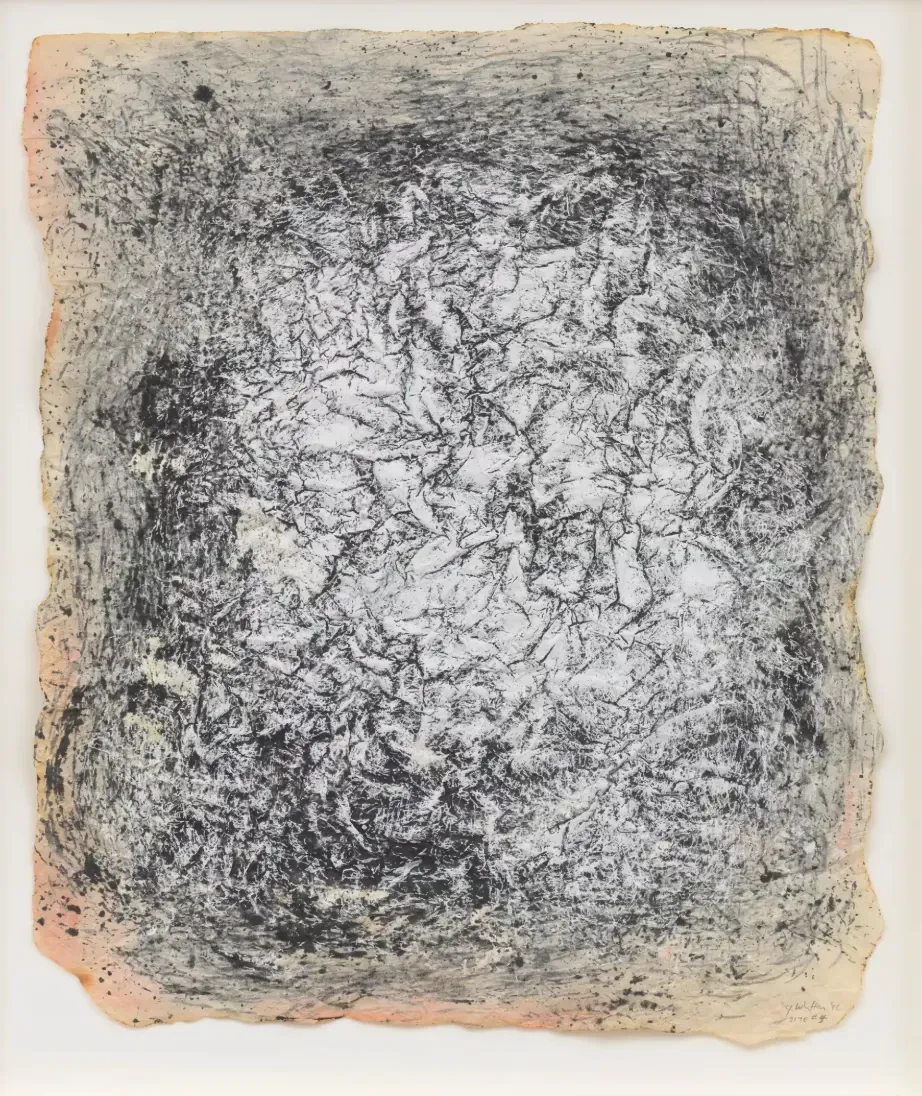 Jack Whitten Site #4  1986 Sumi ink and acrylic on Japanese paper with burnt edges