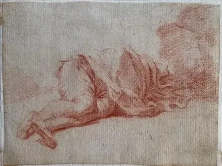 A man enveloped in a cloak and wearing a wide brimmed hat sleeping on the ground by Salvator Rosa (Italian, Naples 1615 - 1673 Rome)