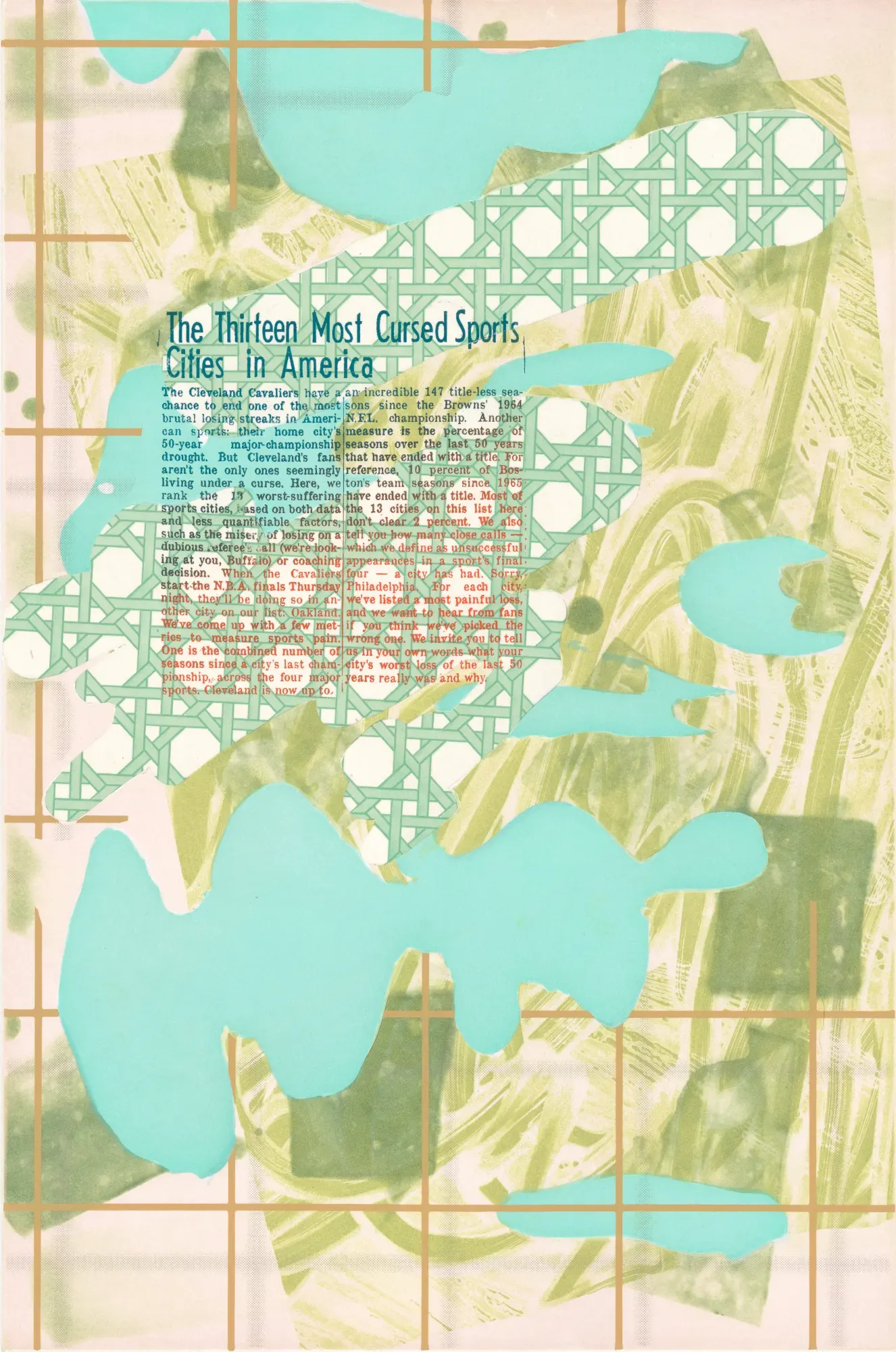 Laura Owens Color sugar lift, soap ground and spit bite aquatints with aquatint, direct-to-plate aquatint, gampi paper chine collé and 2-color screenprint. Image copyright Laura Owens/Courtesy the artist