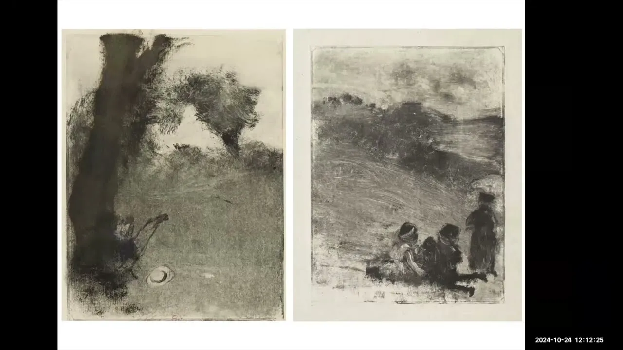 Title frame from the recording of “When Degas makes prints, “plate and man are flattened together by his printing press, its mechanism having swallowed him completely"”