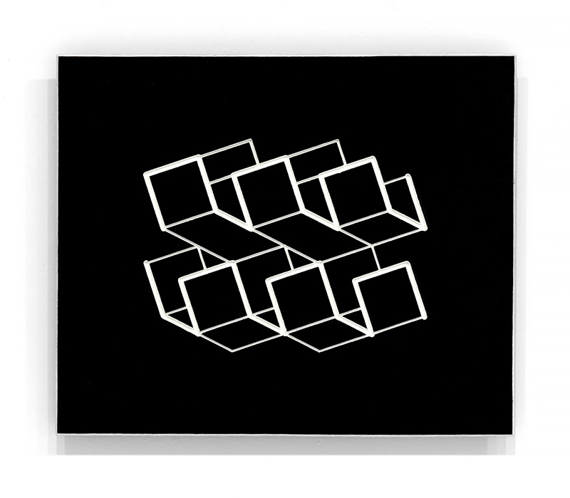 fine art print image of geometric boxes white on black by Josef Albers, Structural Constellation