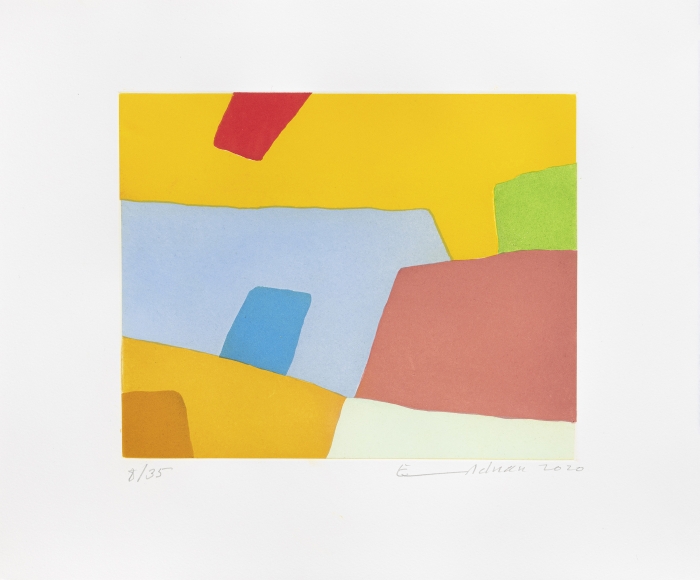 fine art pritn image of disorderes geometric shapes in various colors by etel adnan