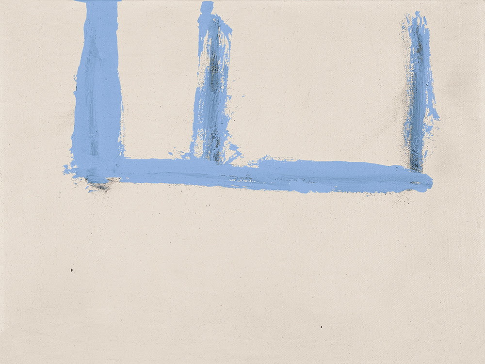 Robert Motherwell, Open No. 147: Blue on Beige, 1970, Acrylic and charcoal on canvas, 12 x 16 inches  copyright © 2021 Dedalus Foundation, Inc./Artists Rights Society (ARS), New York