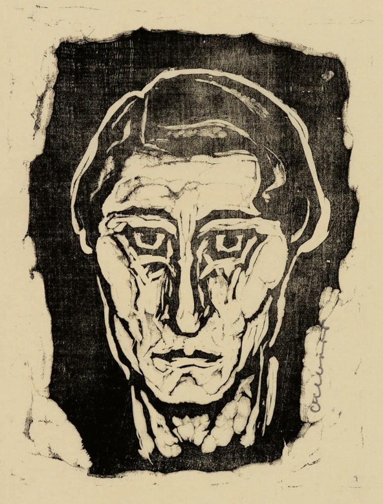 Josef Albers; Self-portrait, 1916, linoleum cut.