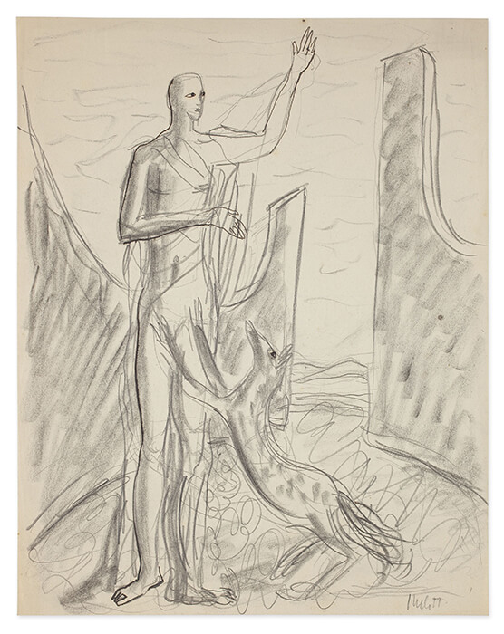 drawing of a human figure byFausto Melotti, Orfeo (Orpheus), ca. 1925, Pencil and ink on paper