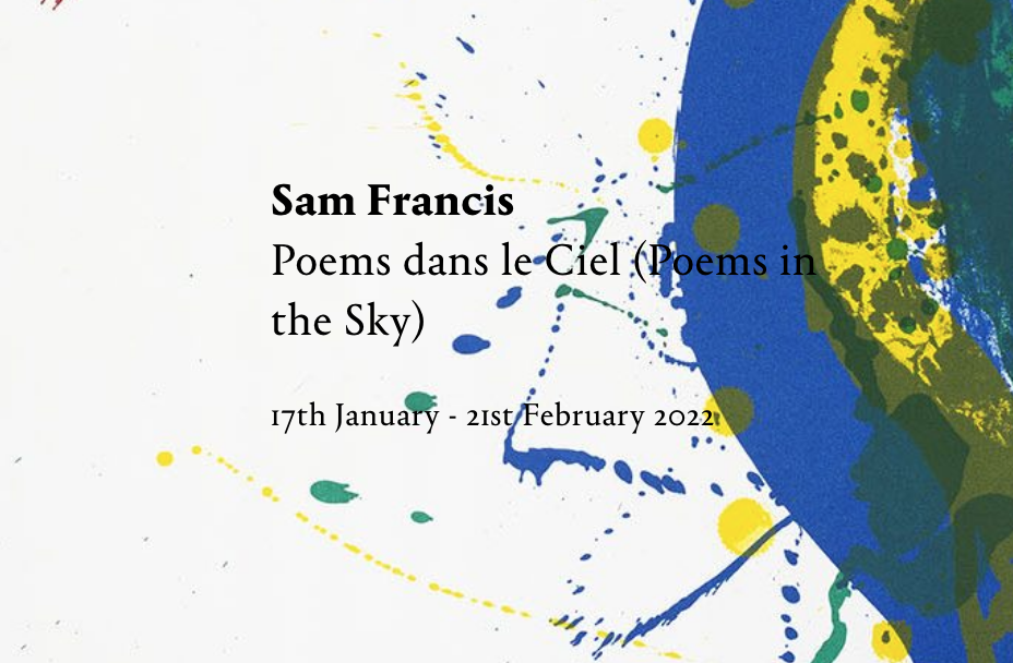 fine art print exhibition announcement for Sam Francis: Poems dans le Ciel (Poems in the Sky)