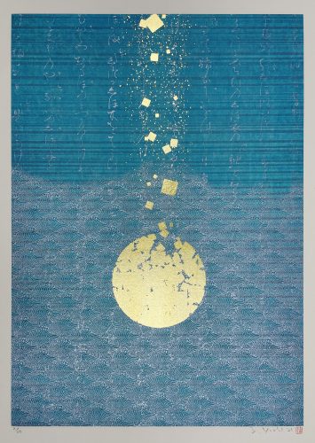 fine art print by Junichiro YOSHIMATSU, Matsukaze, 2021, silkscreen with gold leaf, 25 x 19 in 