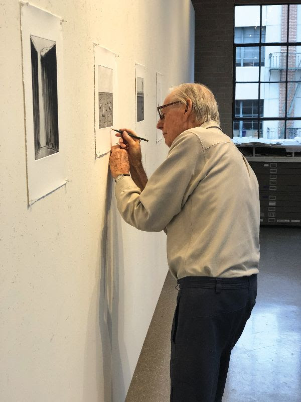 Wayne Thiebaud signing prints in the Crown Point studio, 2019