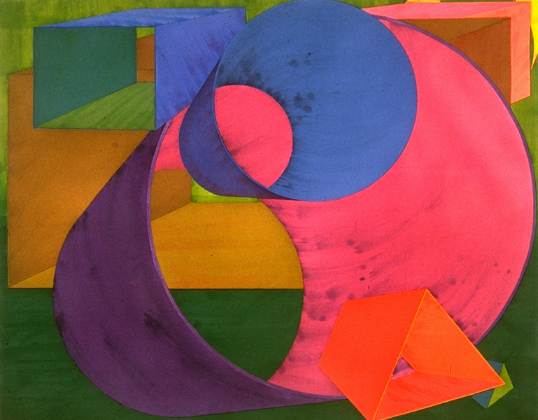 fine art print by Al Held, Indigo, 1990  Color aquatint with spit bite aquatint Image size: 35½ x 44¾"; paper size: 40½ x 54¼" Edition 50