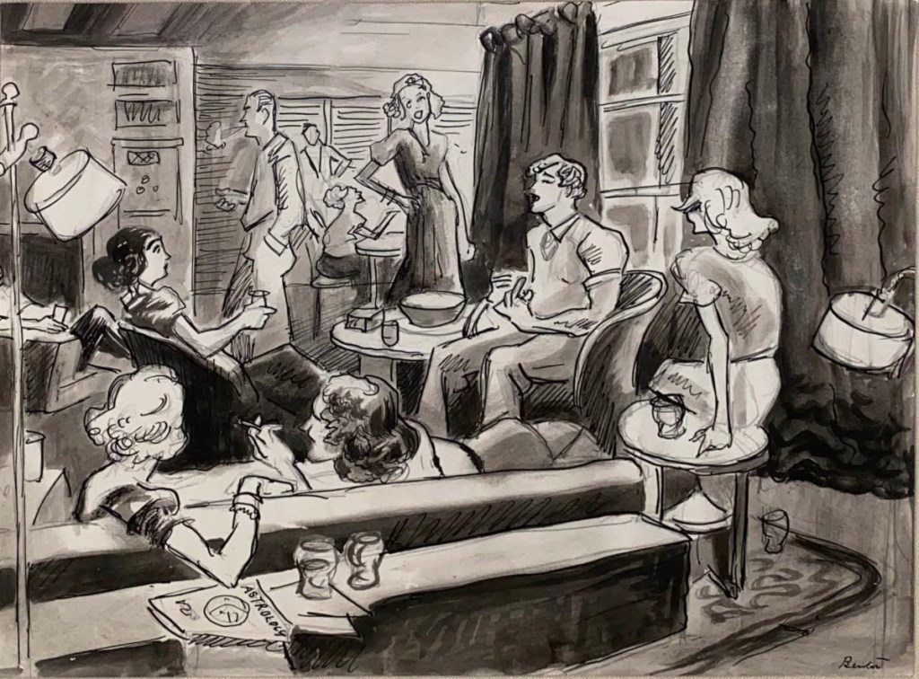 fine art print by Aspirants' Party: Cocktails & Astrology, Thomas Hart Benton, c. 1935-40, Ink, ink wash and graphite on paper