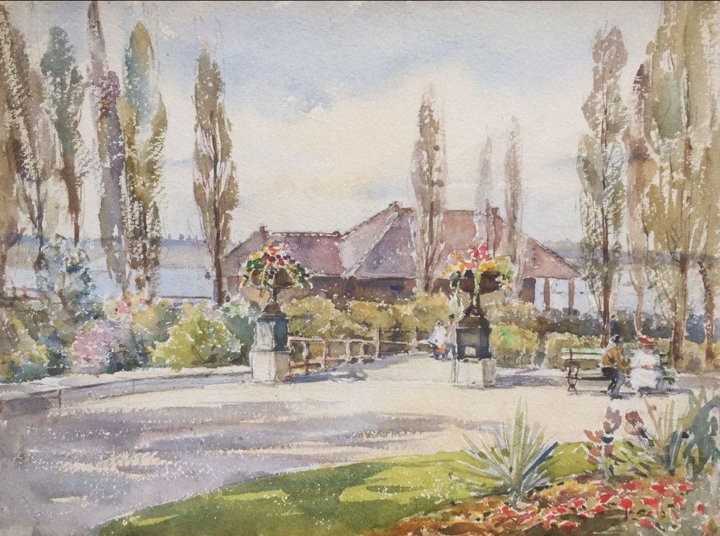 Florence Robinson, American (1874-1937) [Garden Path] Watercolor, 11 1/4 x 15 inches