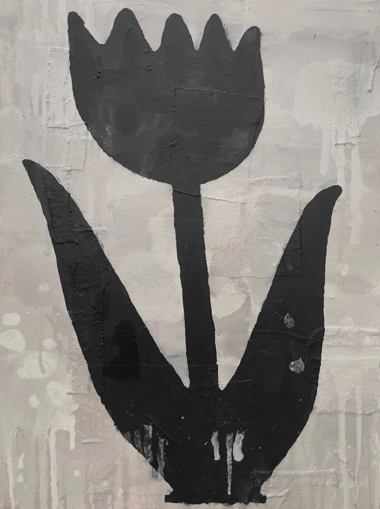 Fine art print by Donald Baechler, Tulip, 2003, Acrylic and fabric on canvas, 40 x 30 inches