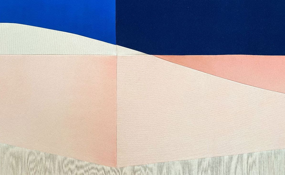 Rebecca Ward, (detail) linea nigra, 2022, acrylic and dye on stitched canvas, 64 x 86 inches (162.6 x 218.4 cm)