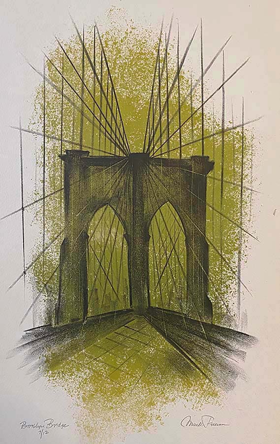 Mark FREEMAN, Brooklyn Bridge, circa 1950, Lithograph. Courtesy of William P. Carl Fine Prints