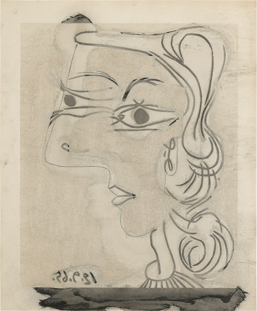 Portrait de femme de profil (Baer1361), 1965, linocut, 29 ½ X 24 ½ inches
