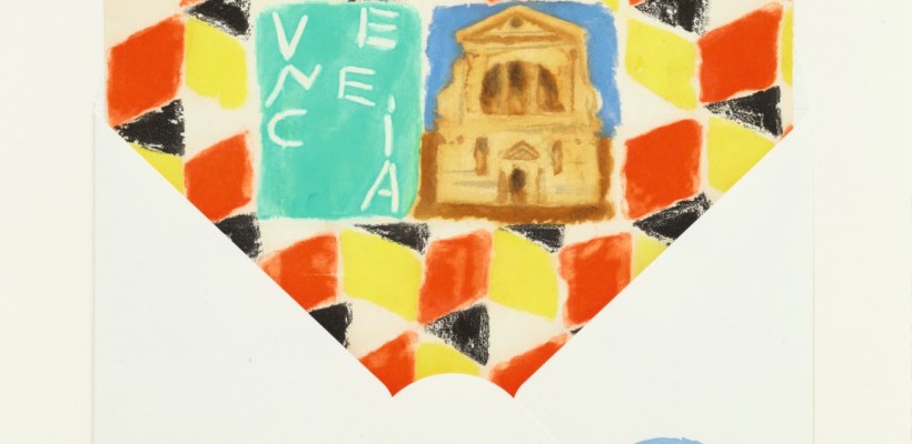 Joe Tilson; PC from Venice, San Trovaso, Venecia, 2012. Aquatint and collage. Paper and image 70 x 50cm. Edition of 20.