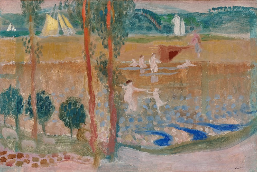 Maurice Denis (1870 Granville – 1943 Paris), Baigneuses Dans Le Bassin Du Linkin, 1898.
Oil on cardboard, laid down on a cradled panel, 29.3 x 43.7 cm.